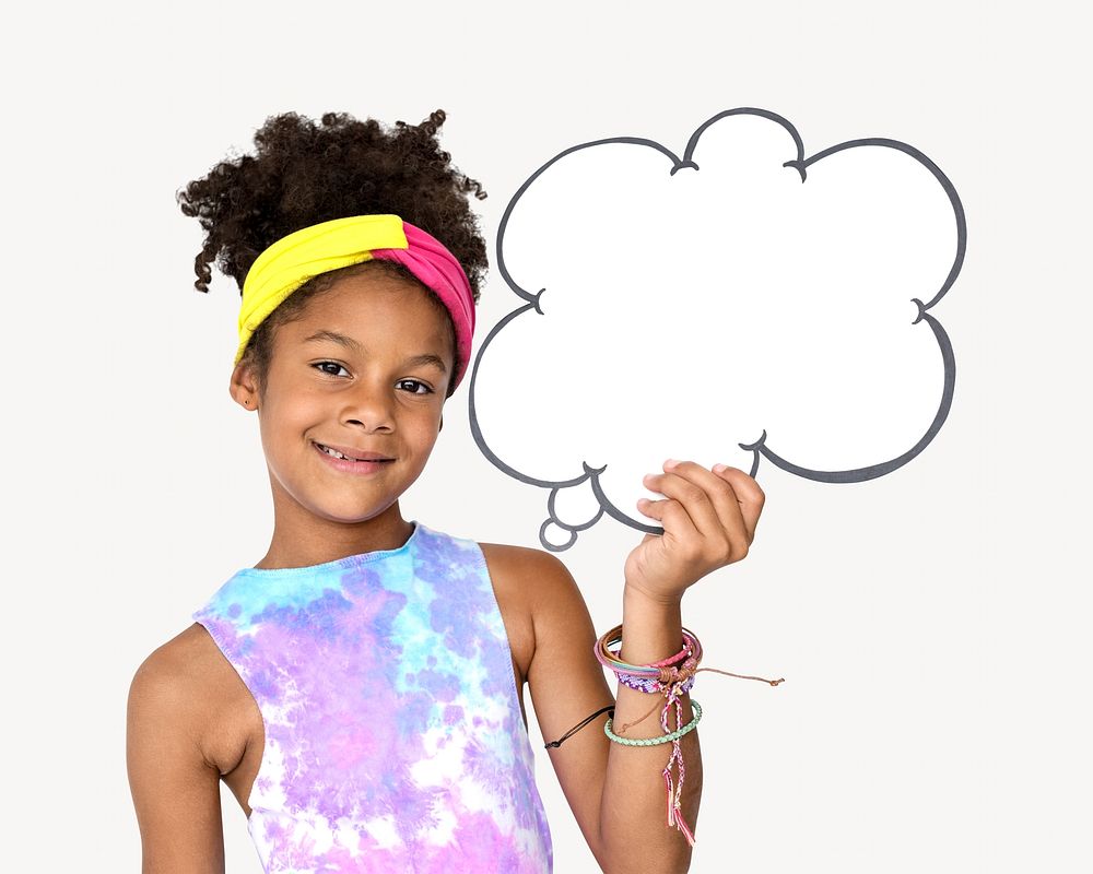 Girl holding speech bubble isolated image