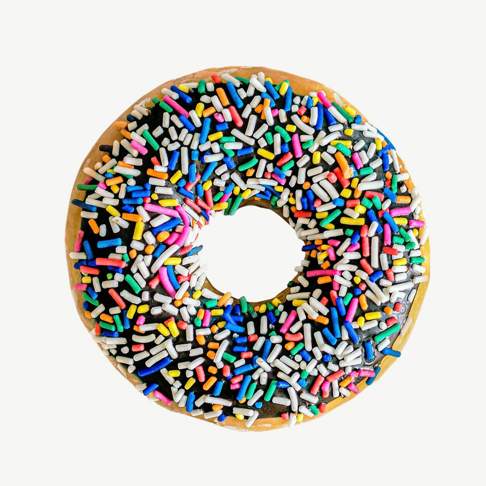 Colorful sprinkled donut psd, aerial view