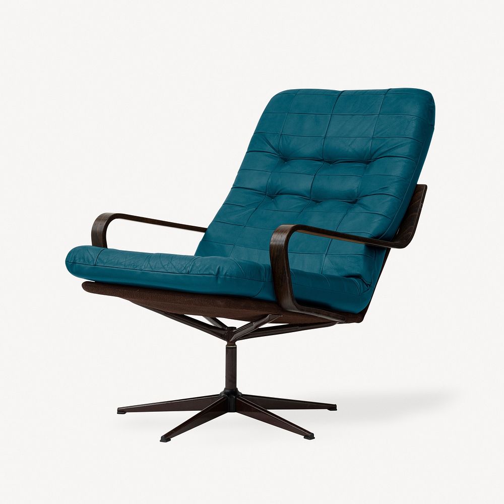 Blue leather armchair mockup, mid-century modern psd