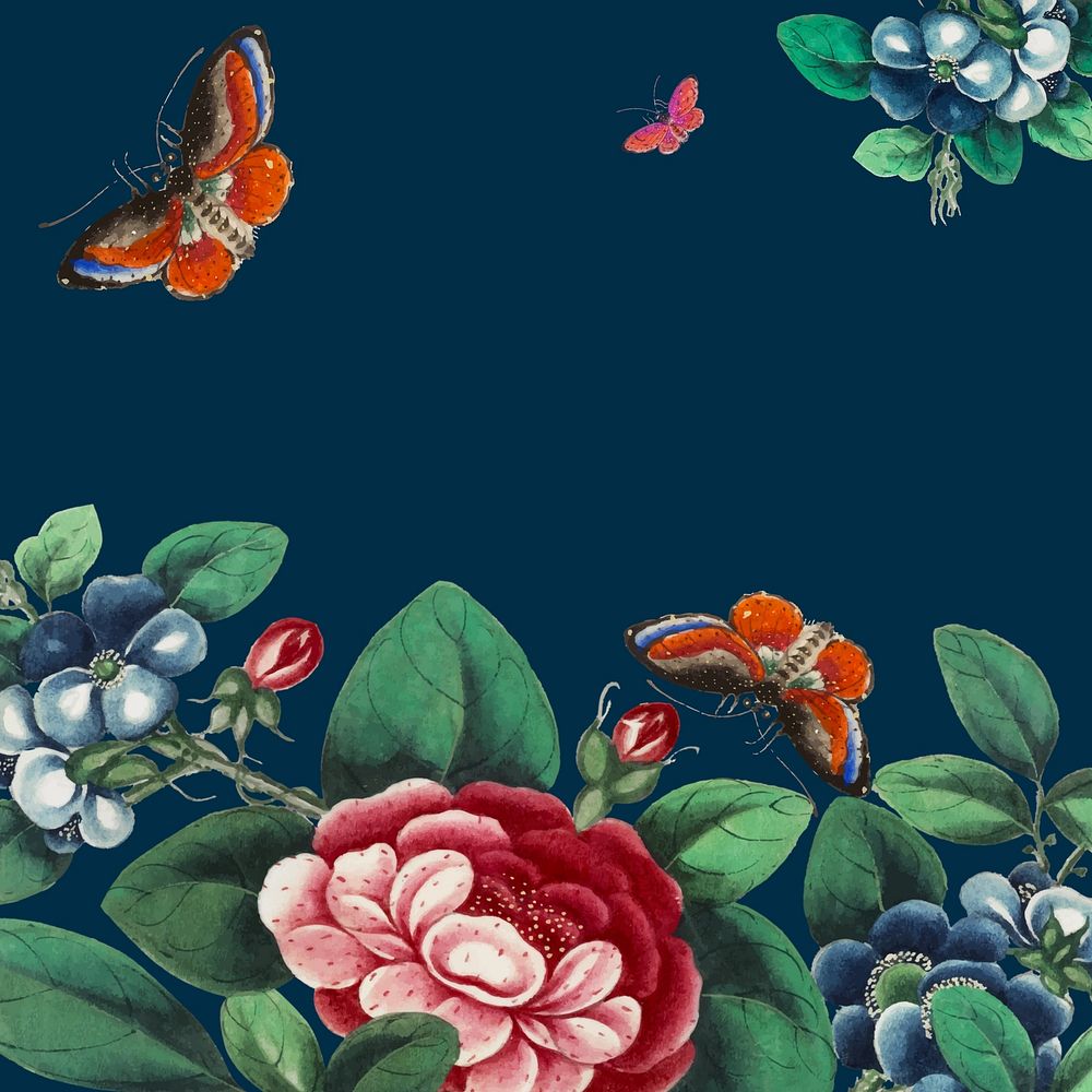 Vintage botanical design on blue background