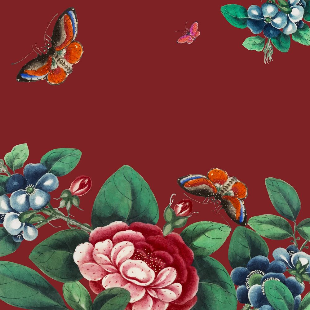 Vintage botanical design on red background