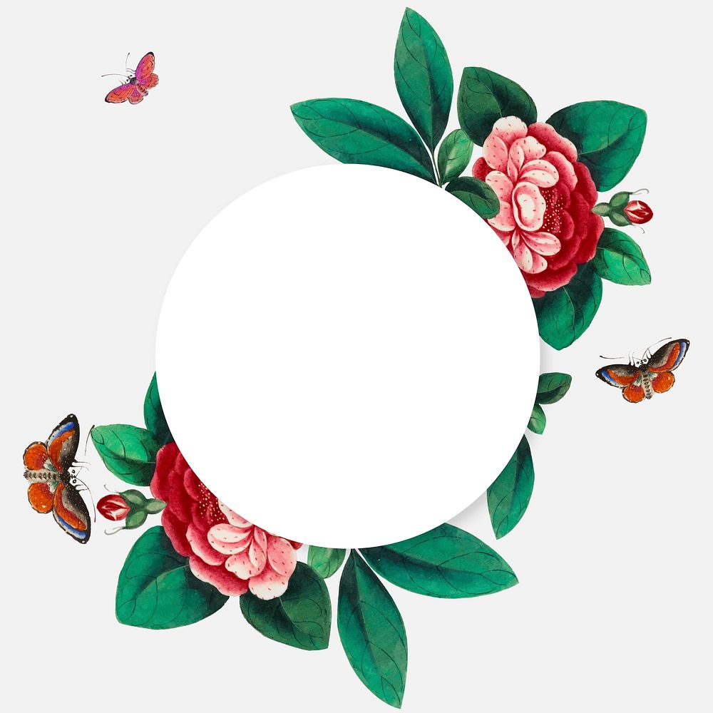 Vintage botanical design with circle shape on white background