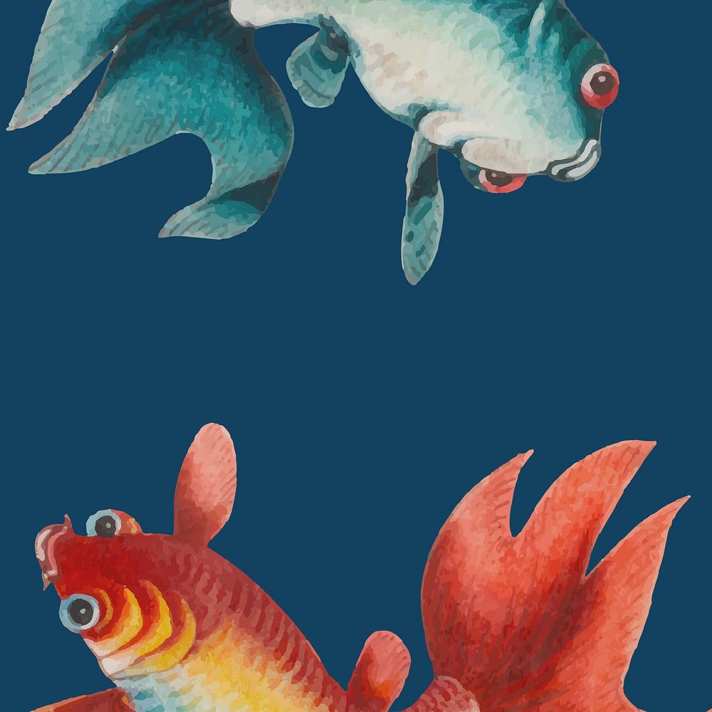 Fish illustration on blue background, vintage design