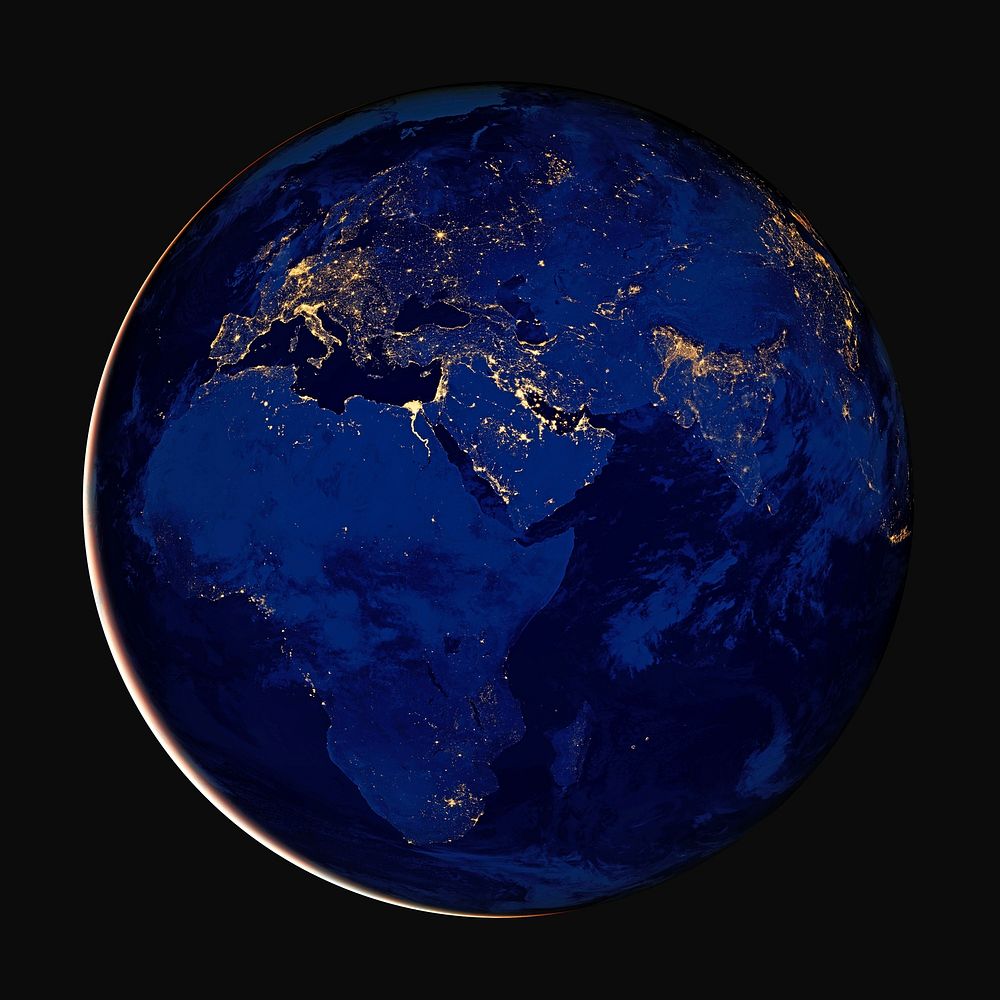 Planet Earth at night isolated object psd