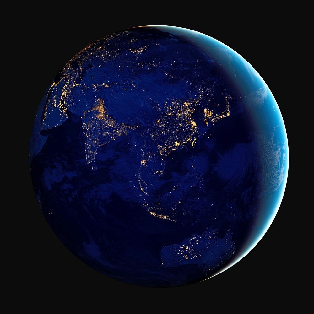 Planet Earth at night isolated object psd
