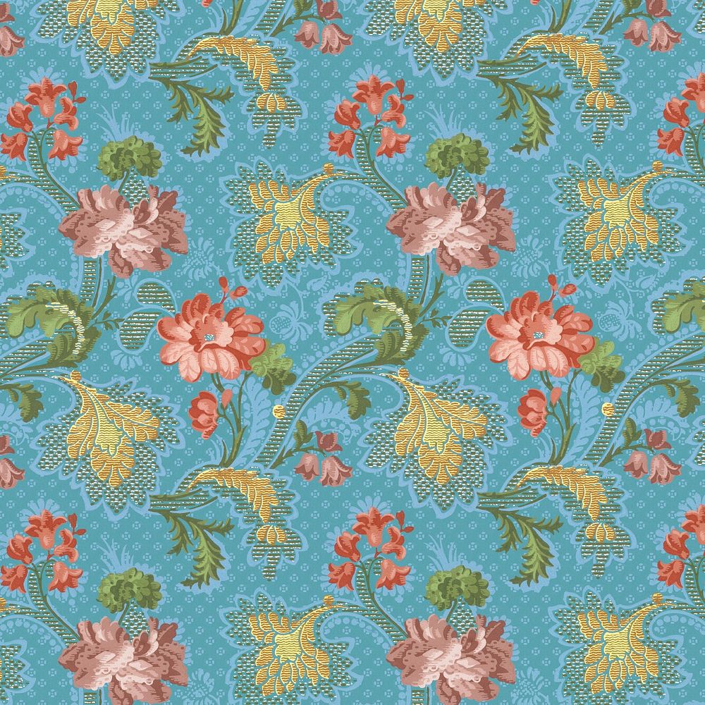 Vintage floral embossed pattern, blue background. Remixed by rawpixel.