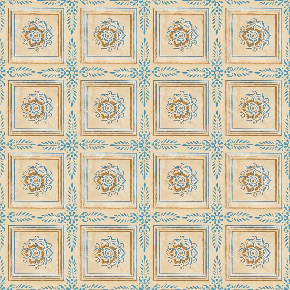 Vintage flower tile pattern background. Remixed by rawpixel.