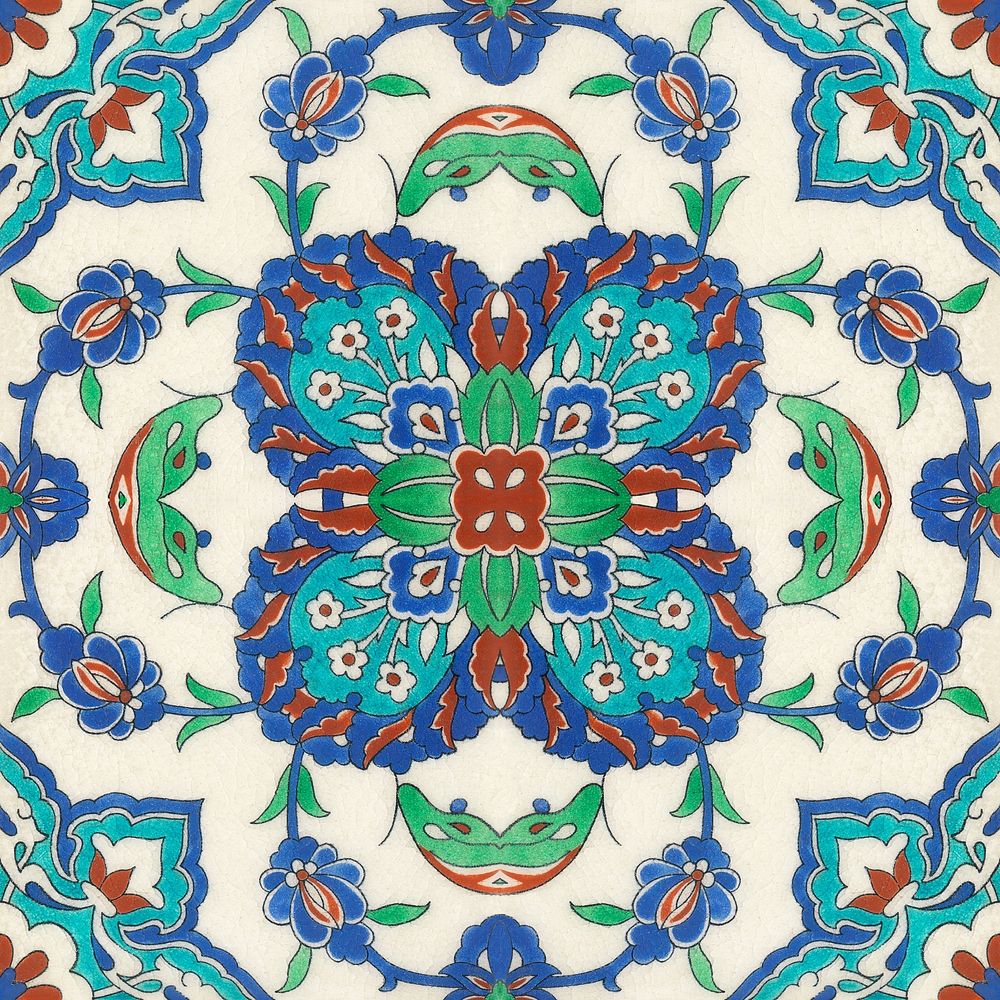 Persian tile background, floral design. Remixed by rawpixel.
