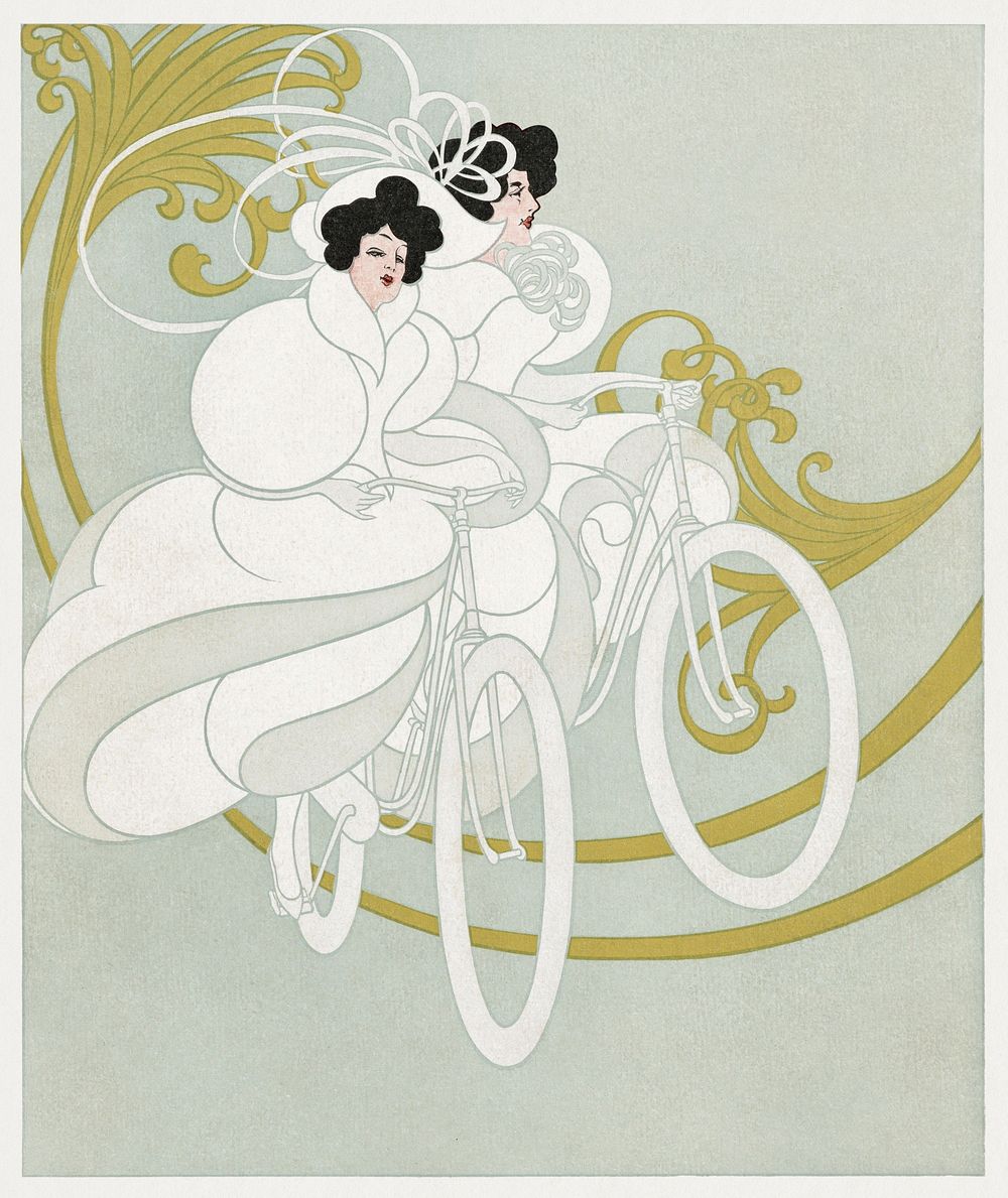 Vintage women cycling illustration isolated design. Remixed by rawpixel.