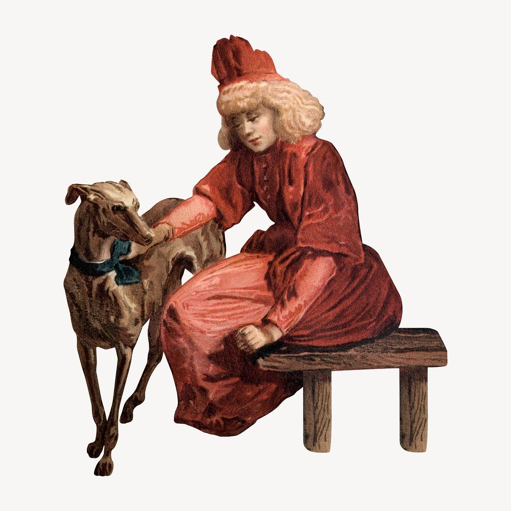 Woman and dog  illustration isolated design. Remixed by rawpixel.