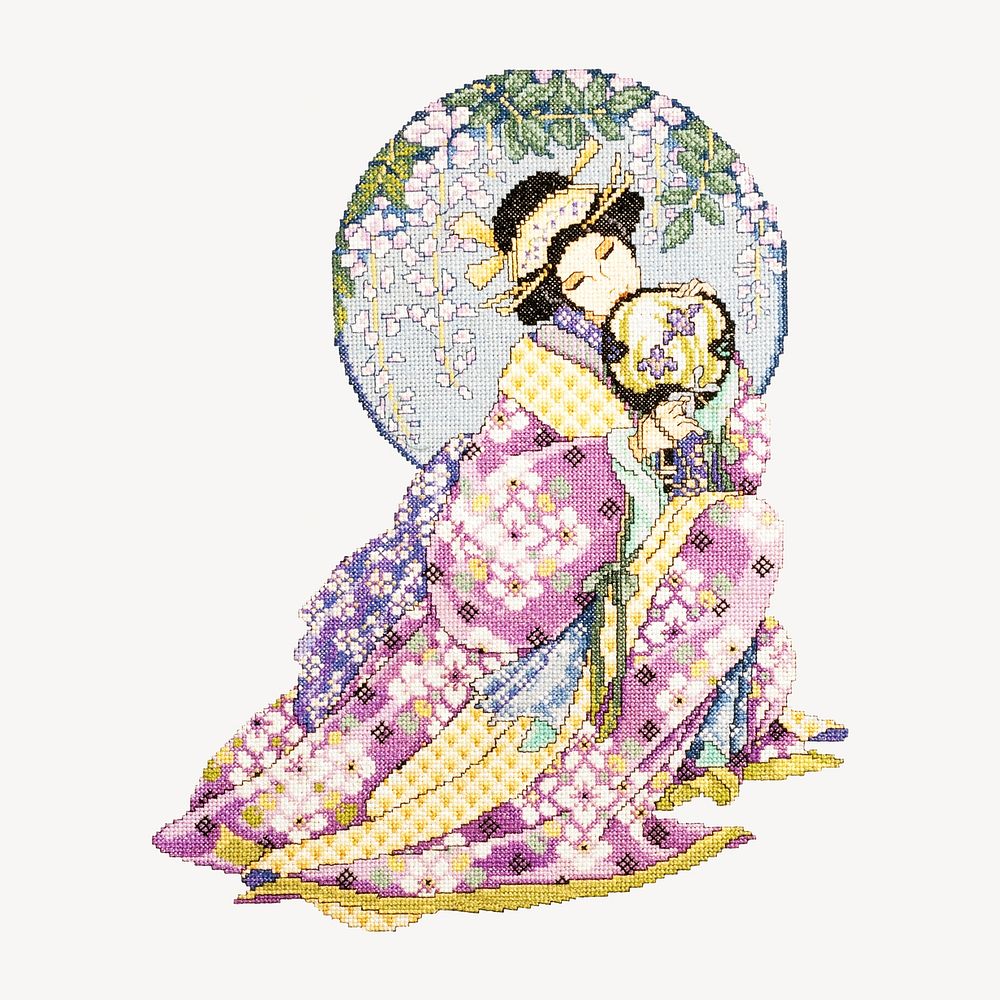 Japanese woman in kimono  illustration isolated design. Remixed by rawpixel.