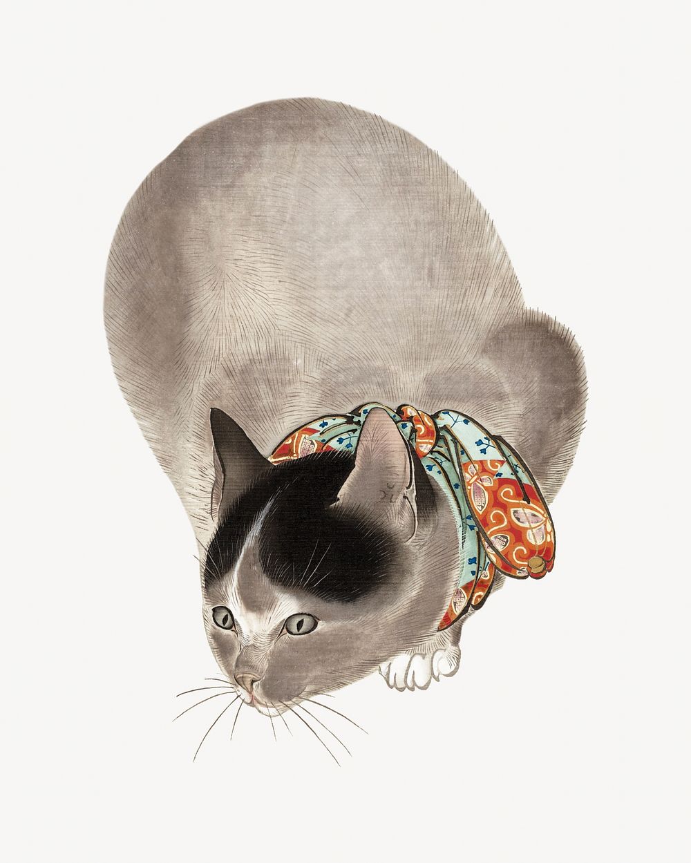 Cat, vintage animal illustration by Oide Tōkō.  Remixed by rawpixel. 