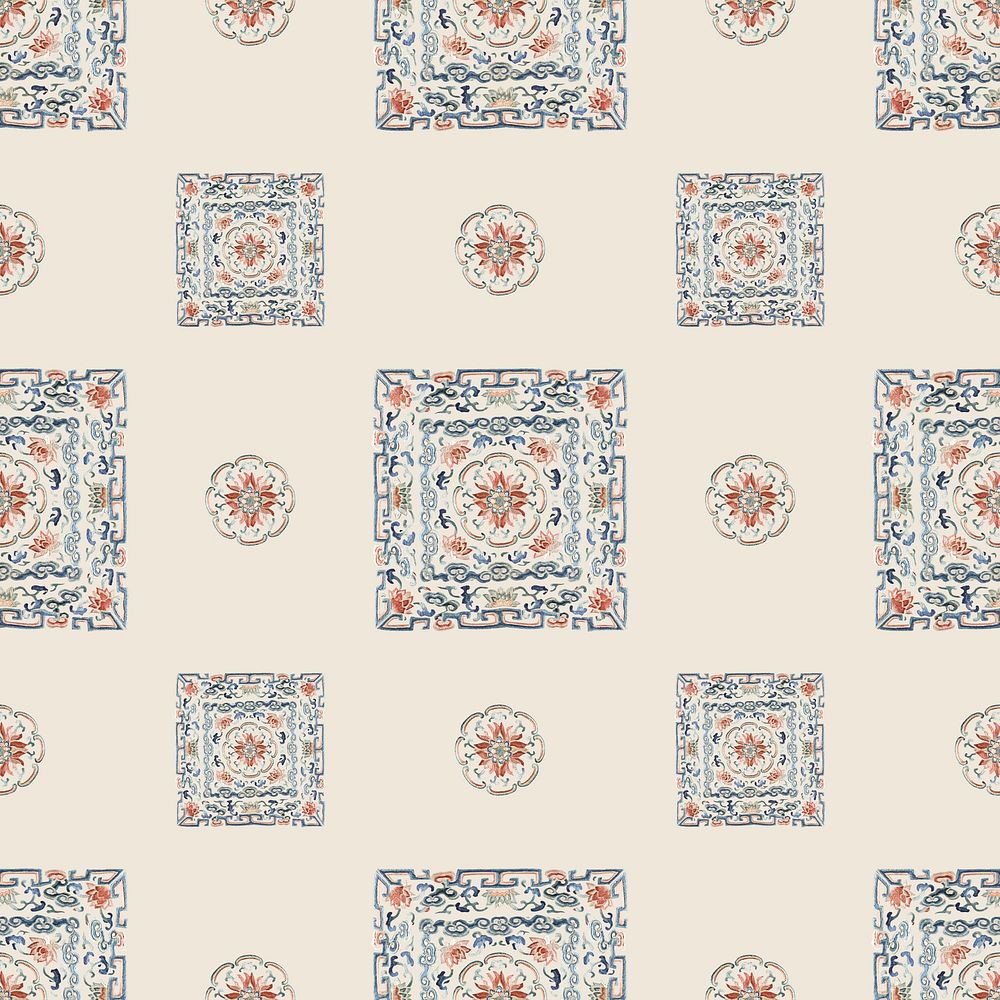 Vintage flower panel background, Chinese patterned design psd.  Remixed by rawpixel.