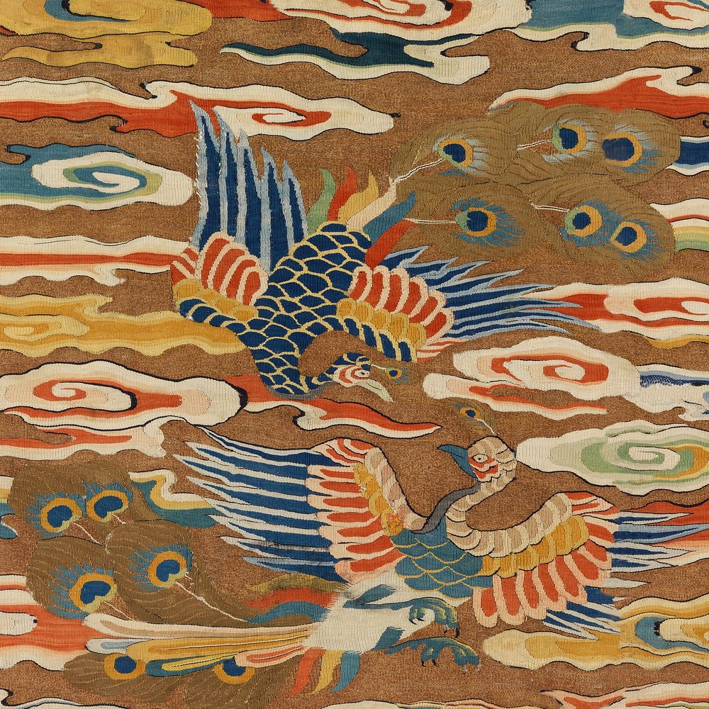 Japanese peacocks background, ancient animal illustration.  Remixed by rawpixel.