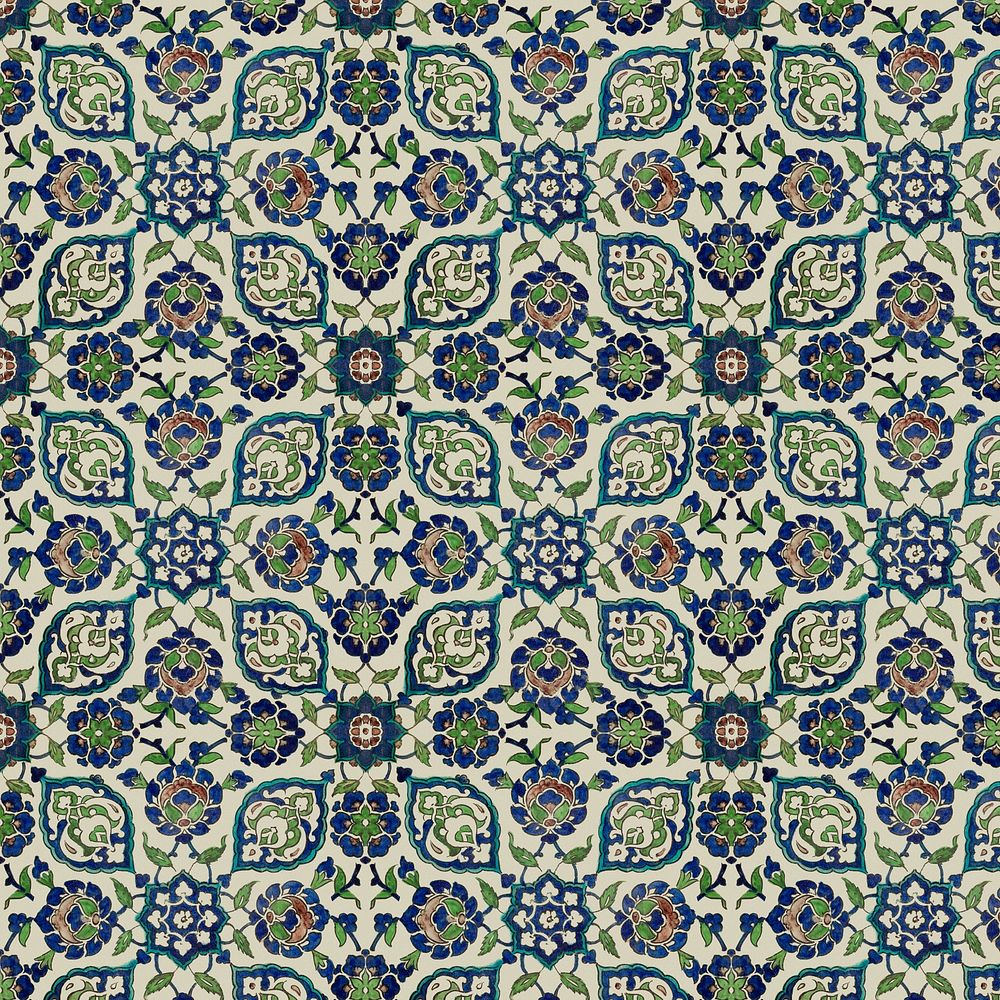Vintage floral tile background, abstract pattern.  Remixed by rawpixel.