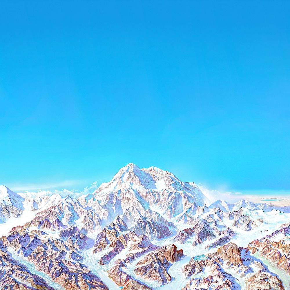 Denali National Park background, mountain landscape by Heinrich C. Berann.  Remixed by rawpixel.