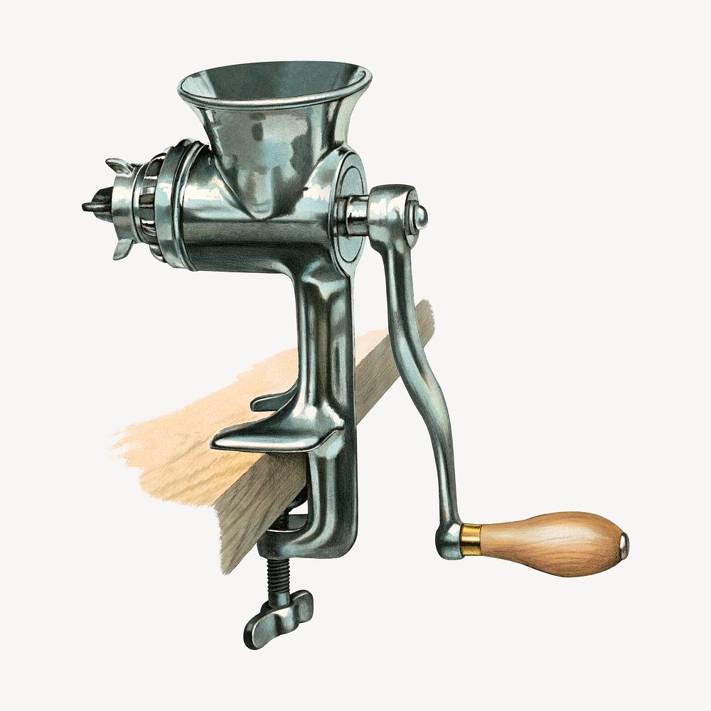 Meat grinder, vintage object illustration by Forbes Lithograph Manufacturing Company.  Remixed by rawpixel. 