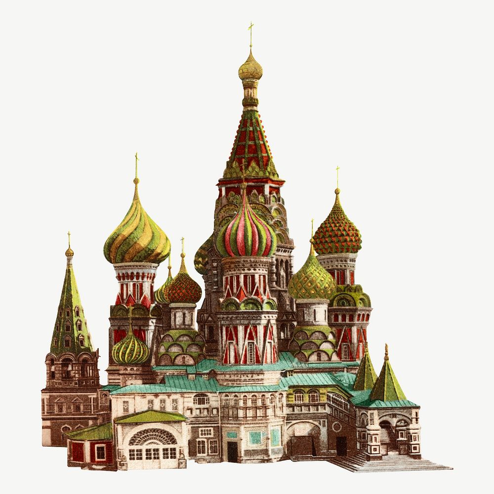 Church of St. Basil, Red Square Moscow illustration psd.  Remixed by rawpixel. 