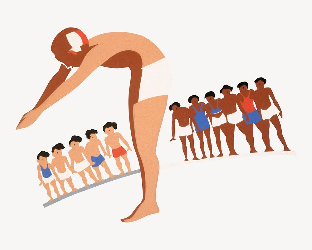 Swimmer athlete, vintage illustration by Wagner.  Remixed by rawpixel. 