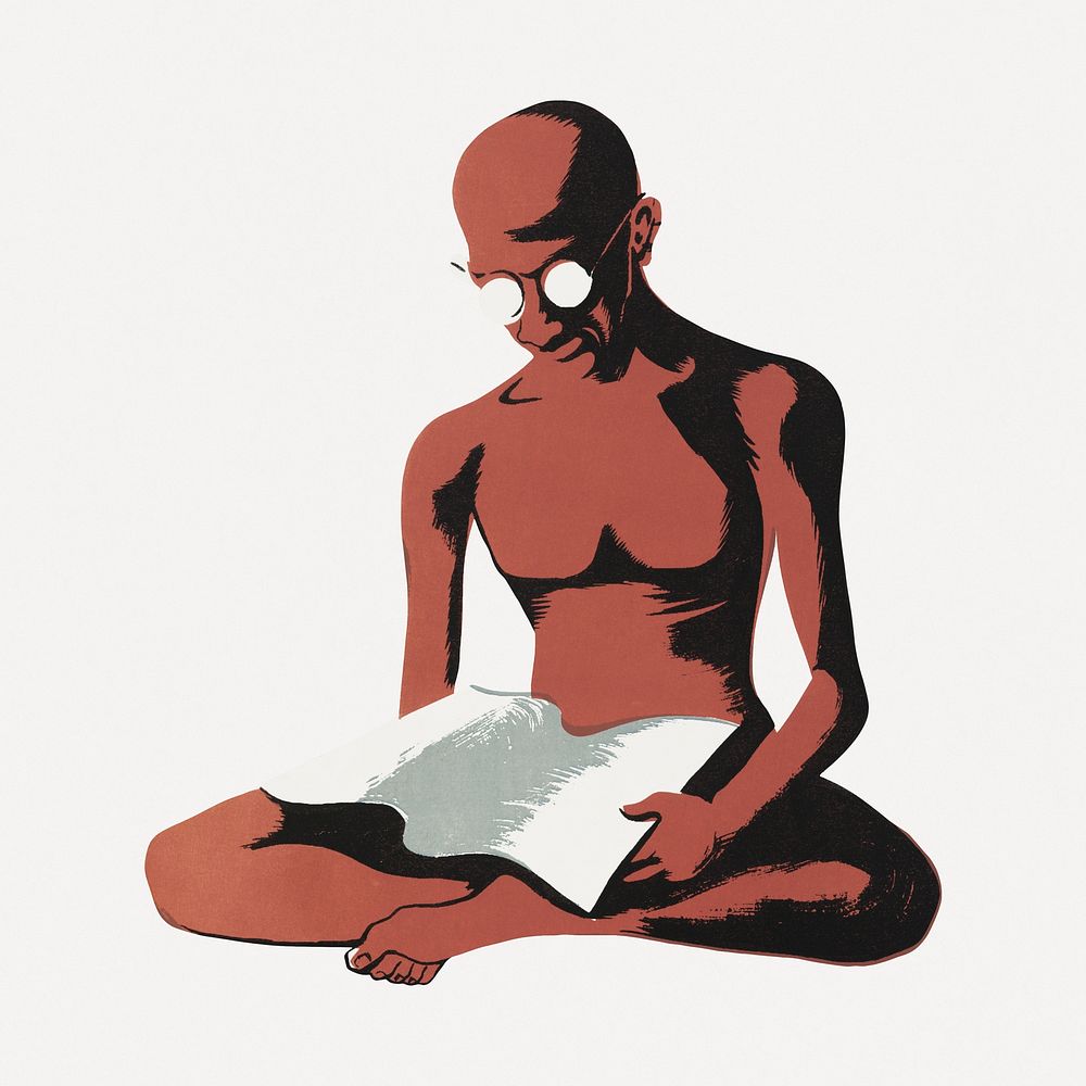 Ghandi, vintage Indian illustration by Merlin psd.  Remixed by rawpixel. 