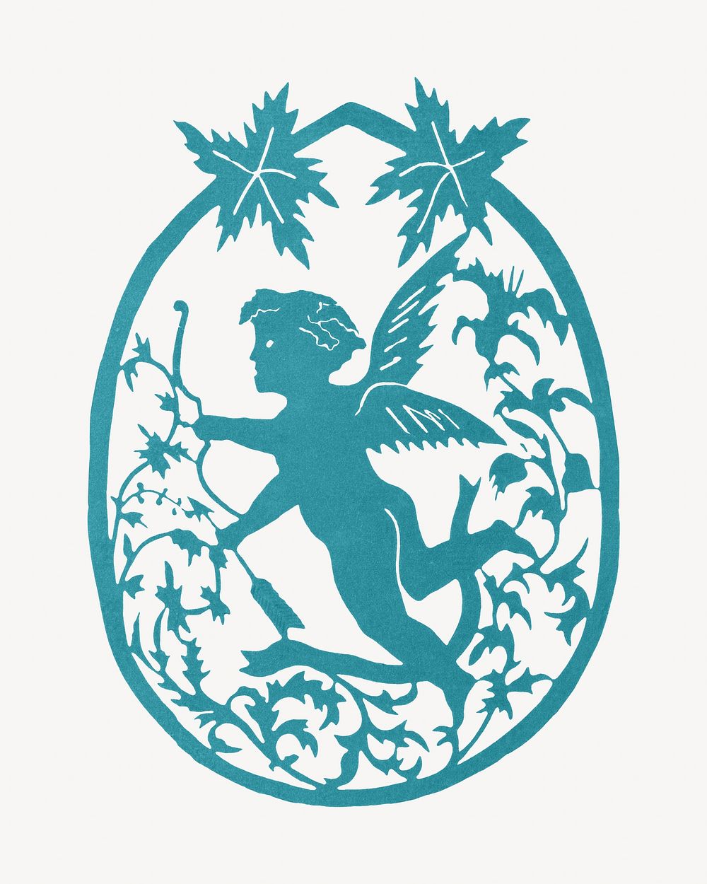 Decorative ornamental leaf with cupid, illustration by Henry T. Williams.  Remixed by rawpixel. 