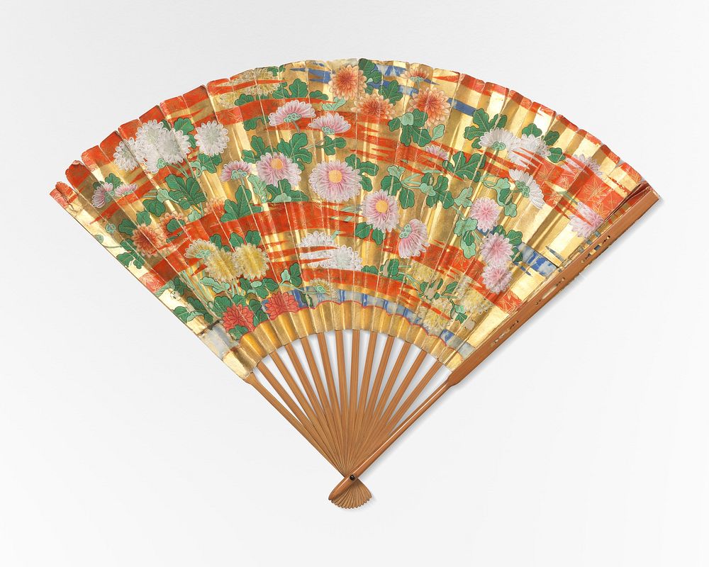 Pleated fan and case (19th century) vintage object. Original public domain image from The Smithsonian Institution. Digitally…