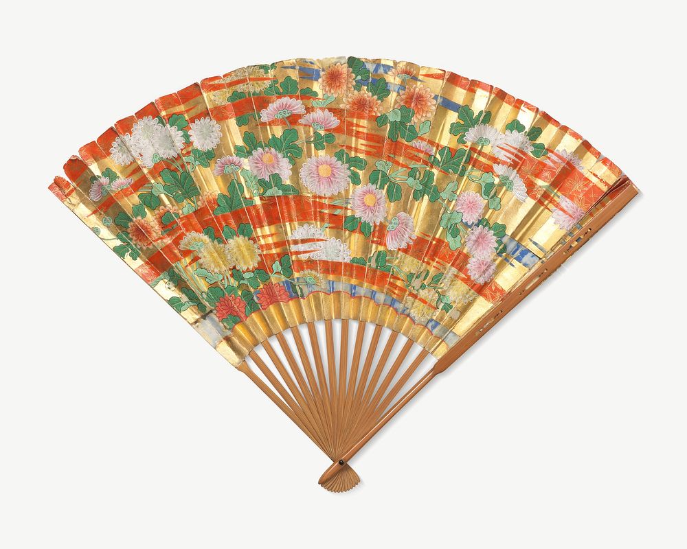 Japanese hand fan, vintage object psd.  Remixed by rawpixel. 