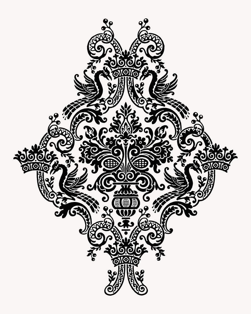 Ornate floral, decorative element illustration.  Remixed by rawpixel. 