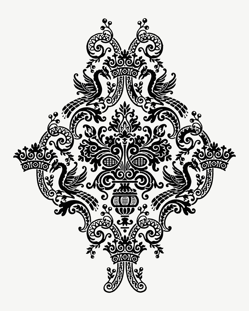 Ornate floral, decorative element illustration psd.  Remixed by rawpixel. 
