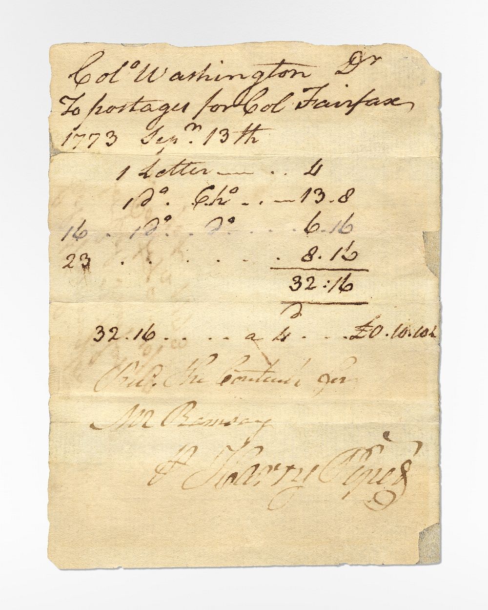 Colonel George Washington's postage account (1773) written by George Washington. Original public domain image from The…