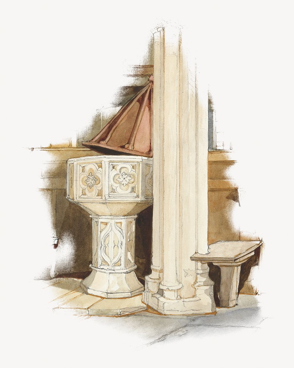Pillar, medieval architecture illustration by Rev. James Bulwer.  Remixed by rawpixel. 