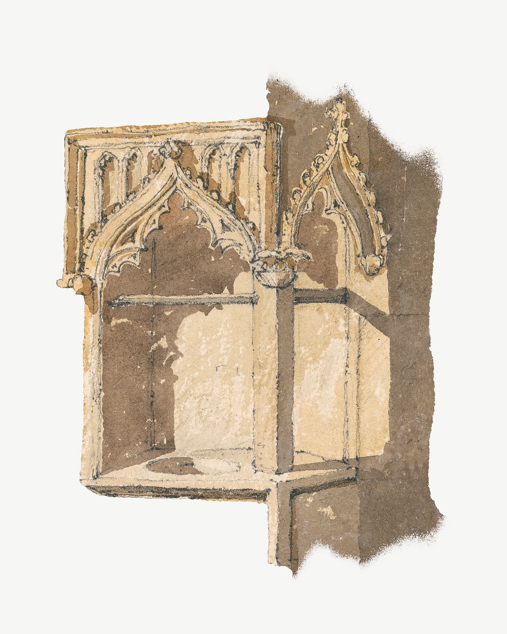 Church piscina, vintage architecture illustration painted by the follower of John Sell Cotman psd.  Remixed by rawpixel. 