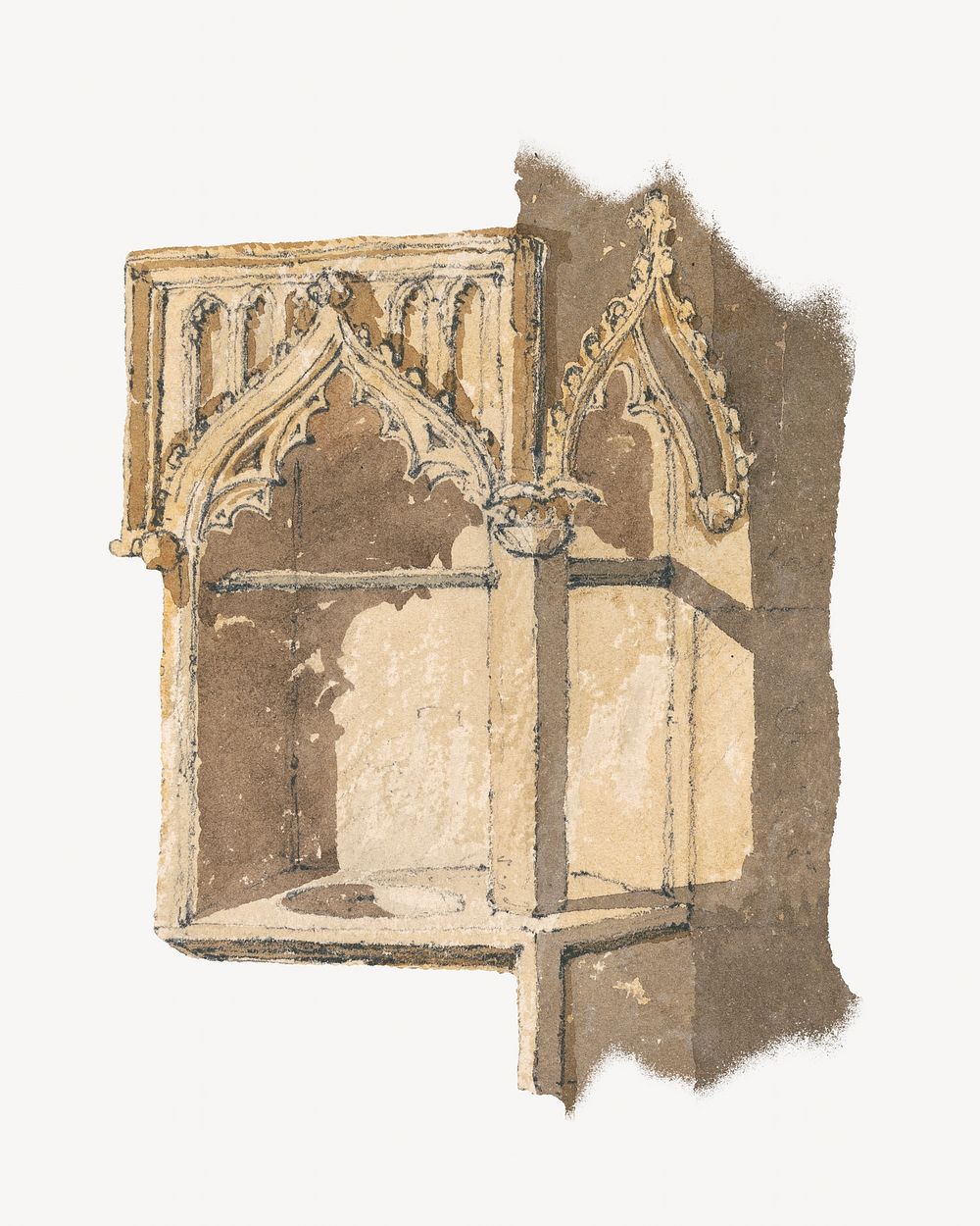 Church piscina, vintage architecture illustration painted by the follower of John Sell Cotman.  Remixed by rawpixel. 