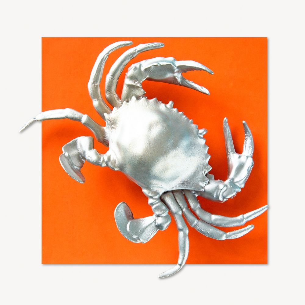 Silver crustacean crab paper, isolated image