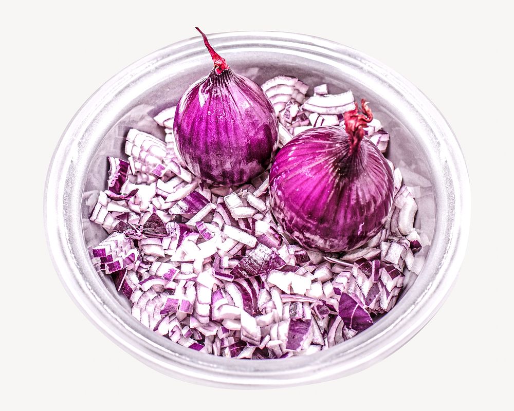 Chopped onions, isolated design on white