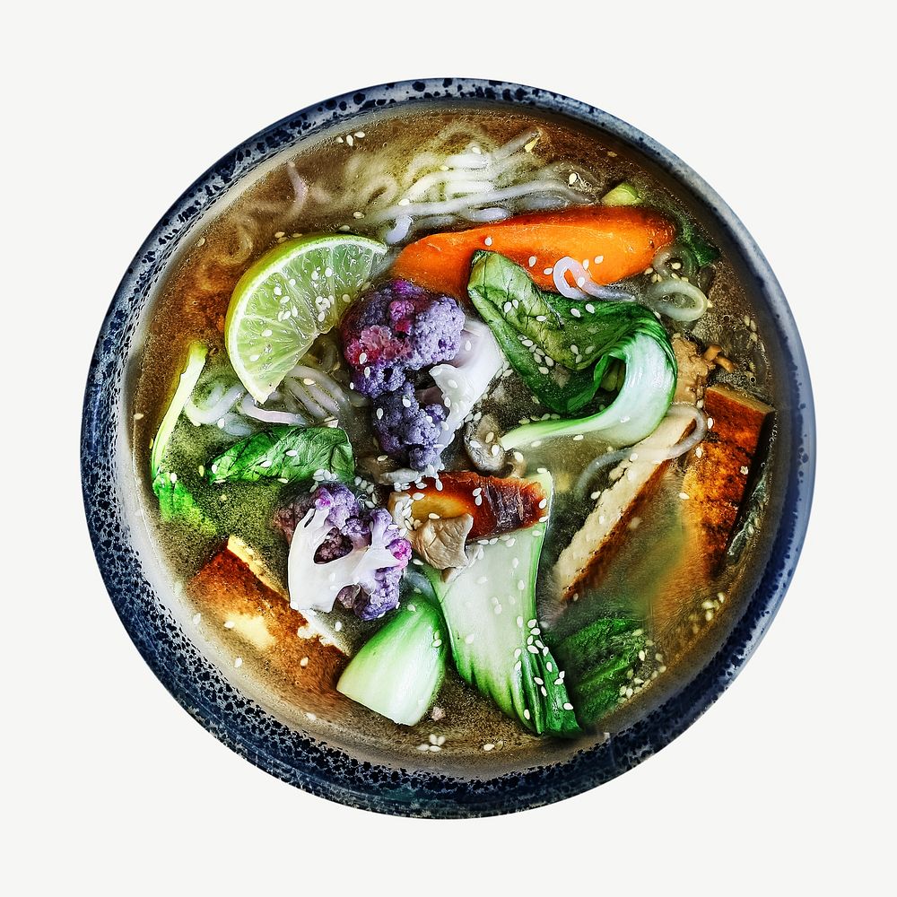 Vegan noodle soup food psd