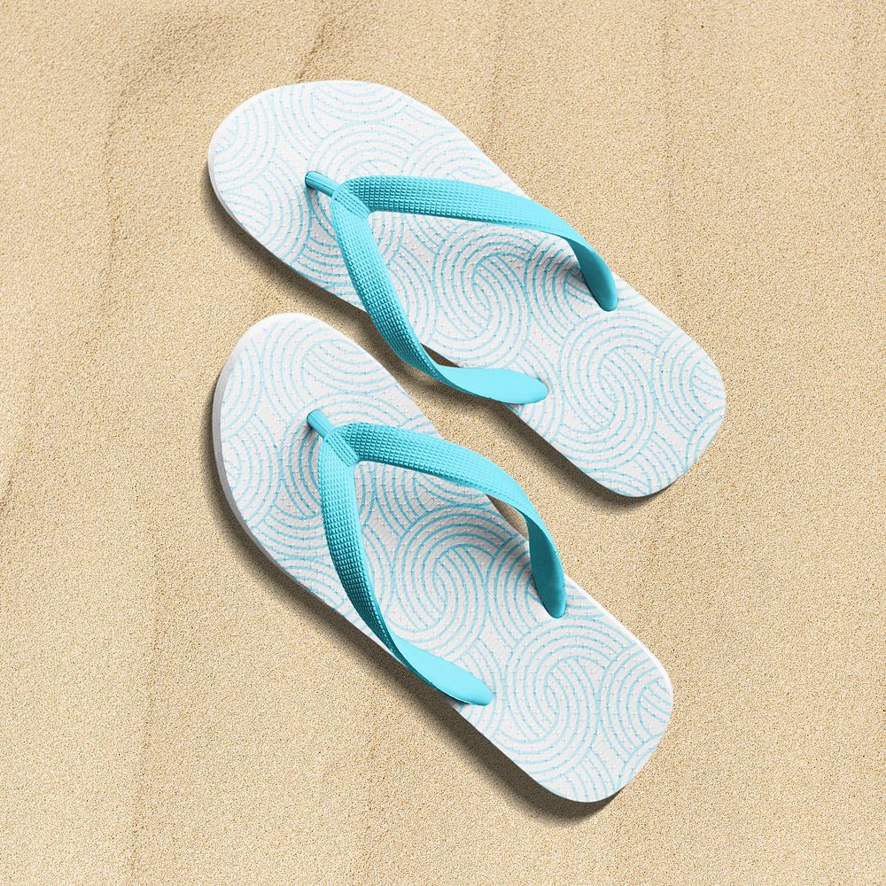 Summer flip-flop shoes mockup psd with abstract pattern women&rsquo;s apparel