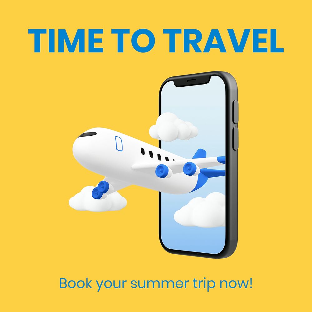 3D Travel Facebook ad template, summer trip psd