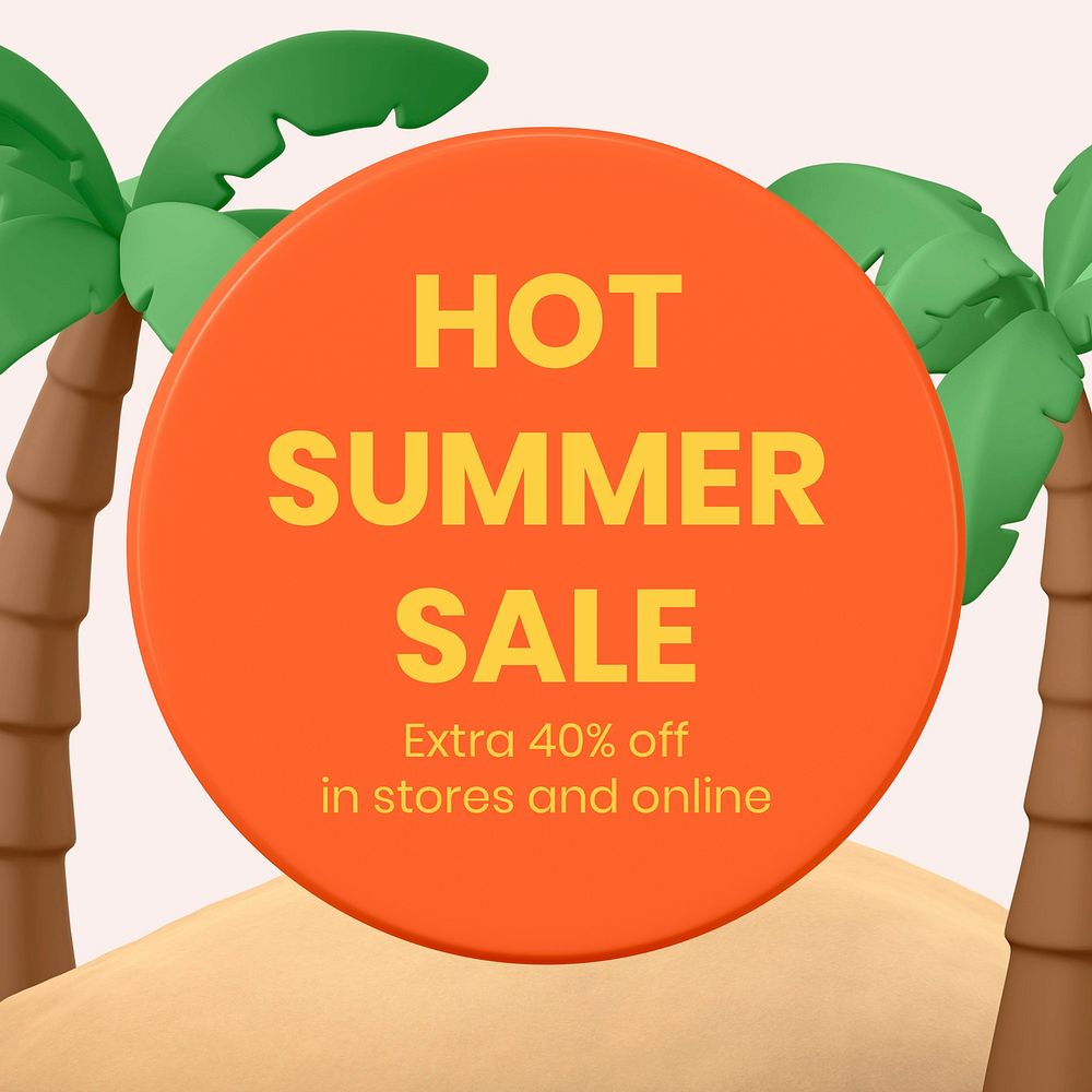 Summer sale Facebook ad template,  3D promotion psd