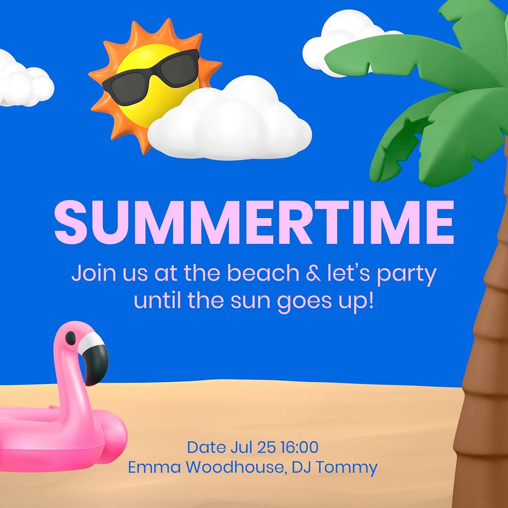 Vacation Facebook ad template, 3D beach party psd