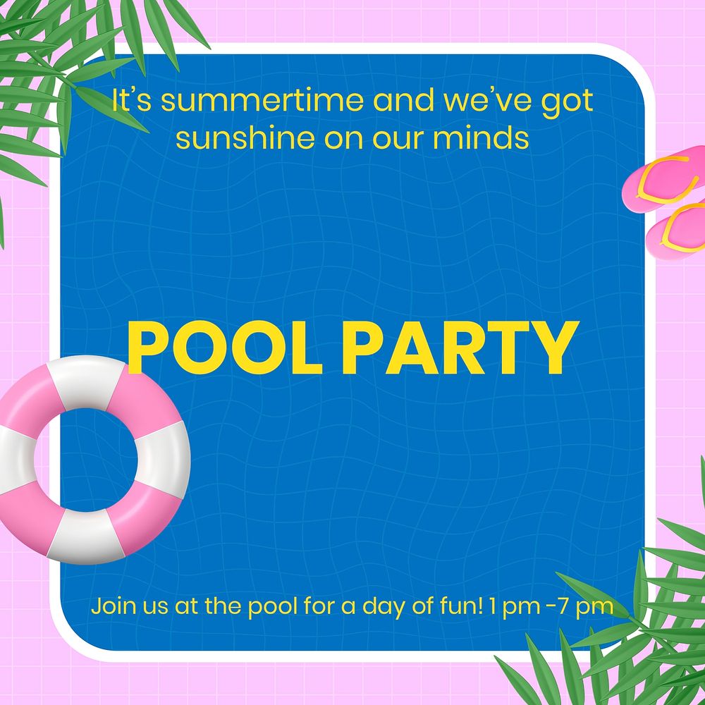 Pool party Facebook post template, summer psd