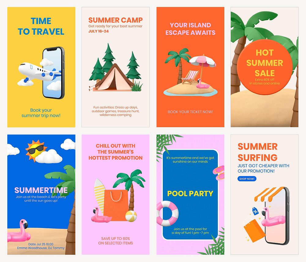 Summer Instagram story template, 3D sale advertisement psd