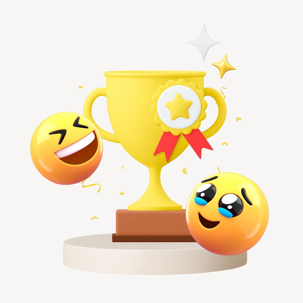 3D trophy emoticon, award illustration