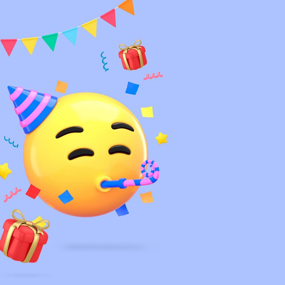 Birthday party emoticon background, blue 3D design