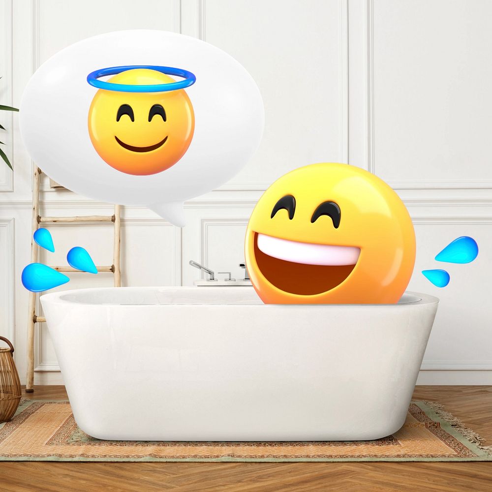 Smiling emoji, happy time in bath