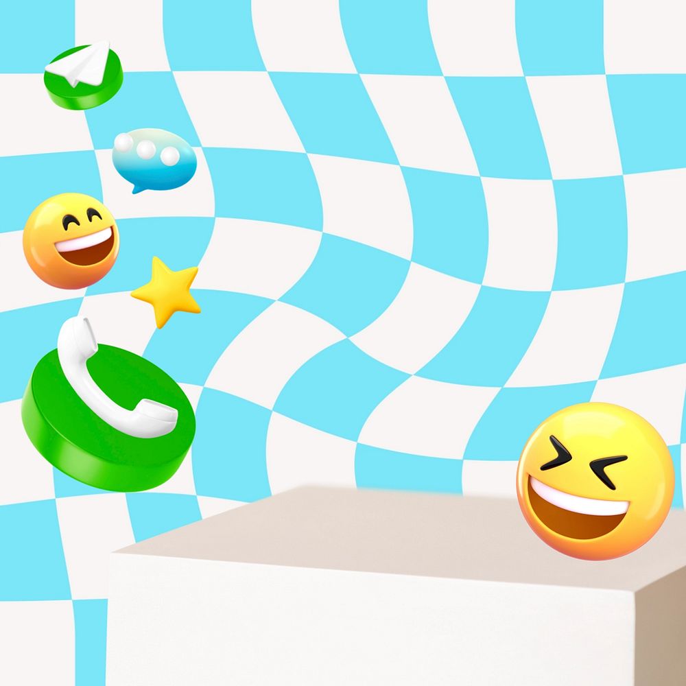 Distorted emoticons background, cute 3D design