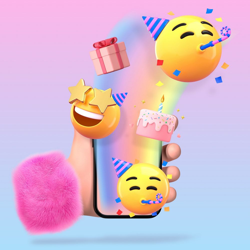 3D birthday party emoticon illustration