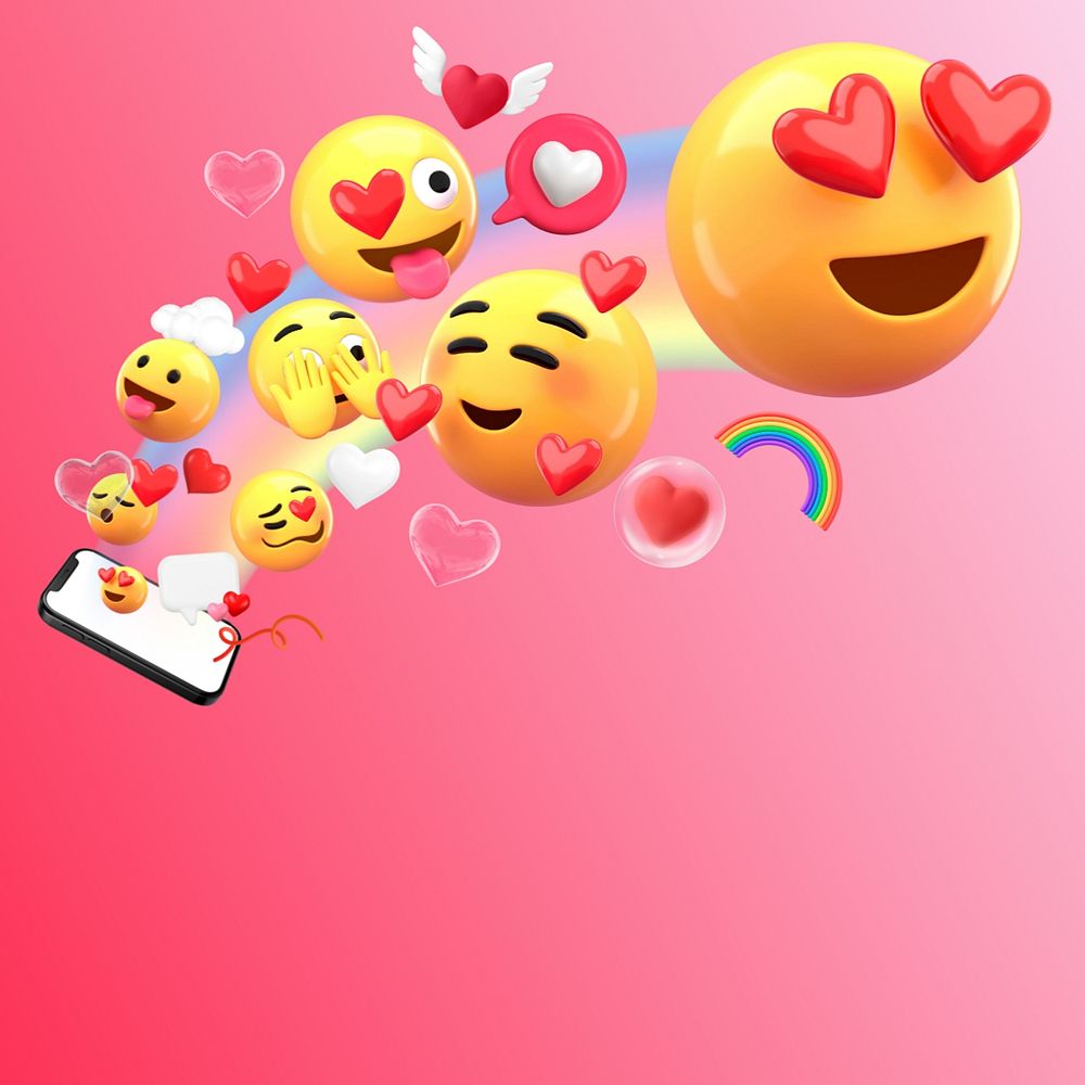 Valentine's Day emoticons background, pink 3D design