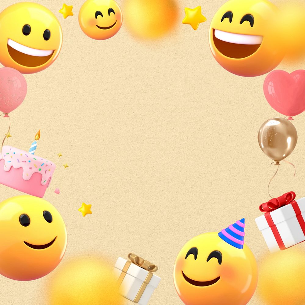 Birthday party frame background, 3D emoticons