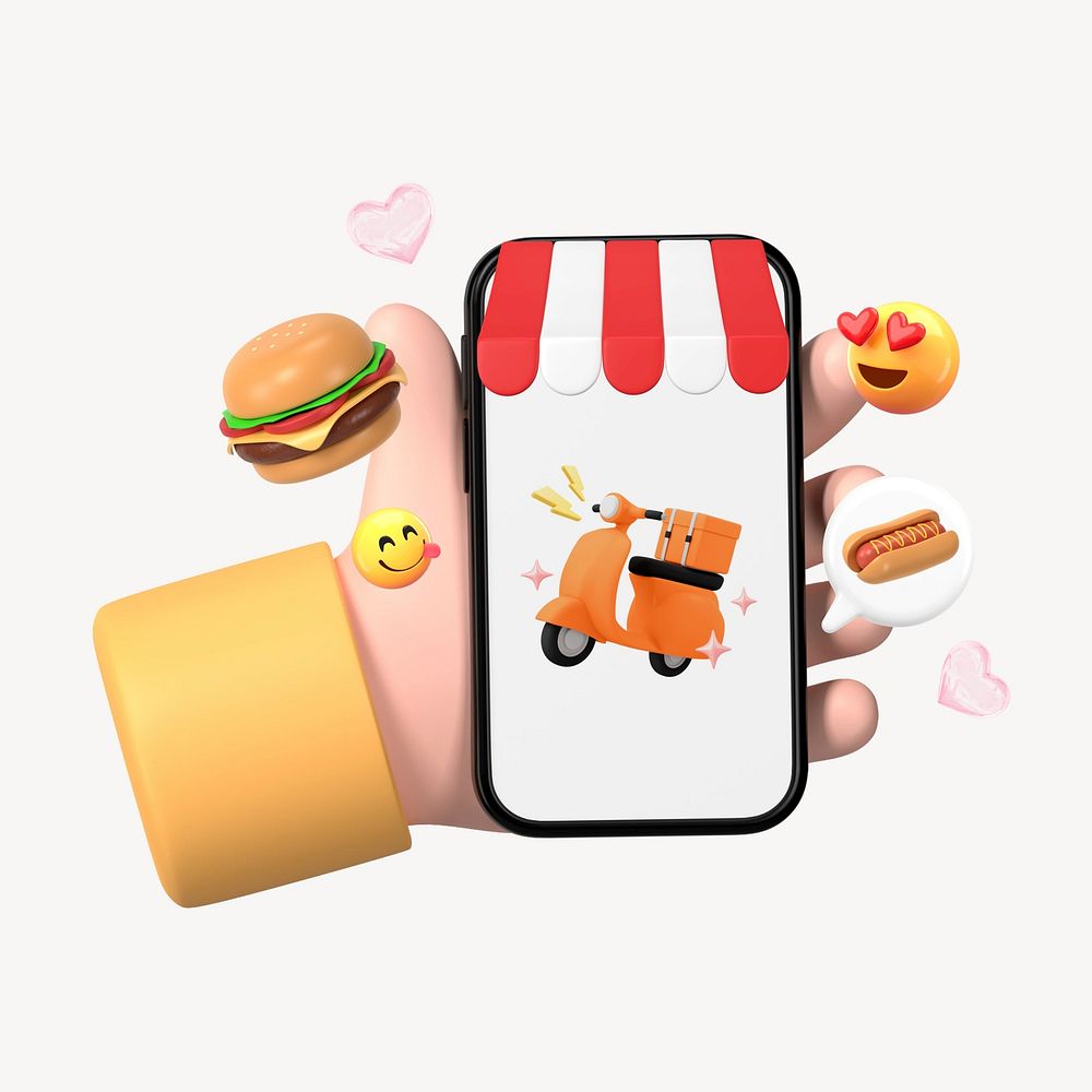 Food delivery 3D emoticon illustration graphic